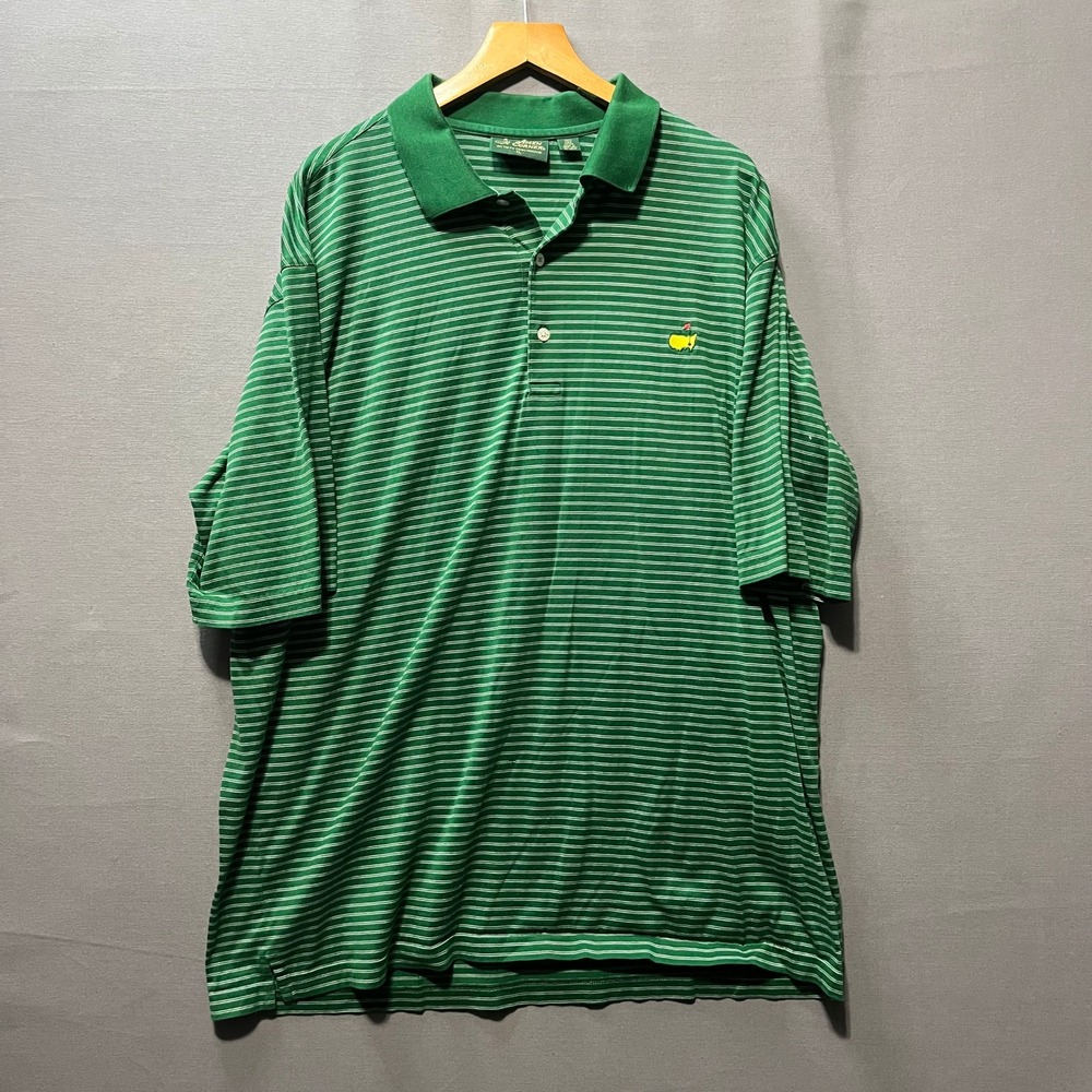 Amen Corner Masters Golf Polo Shirt Mens XL Green Striped Pima Cotton SS